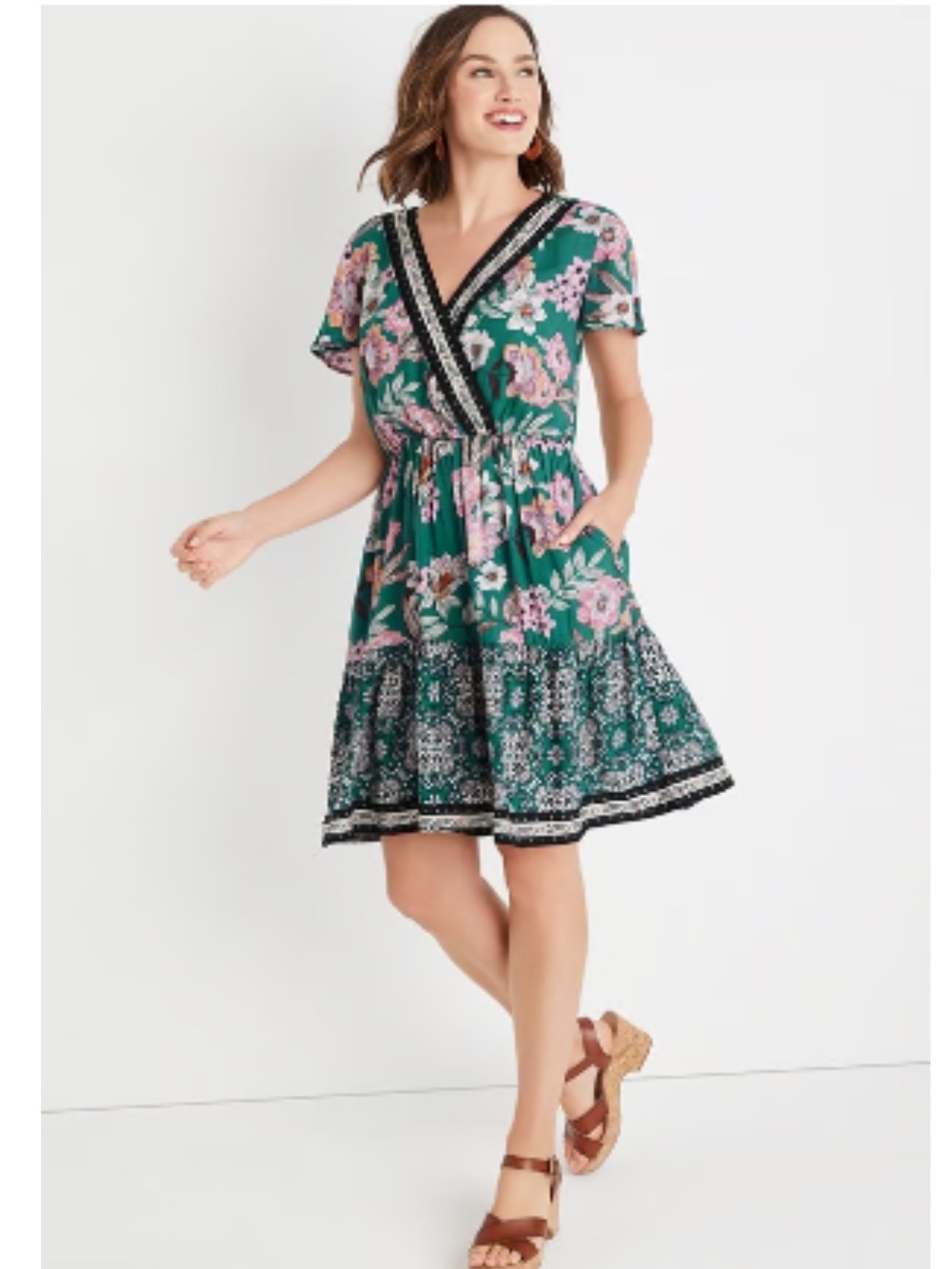Maurices Boho Floral Surplice V-Neck Dress
Flutter Sleeve Teal Floral Size Small